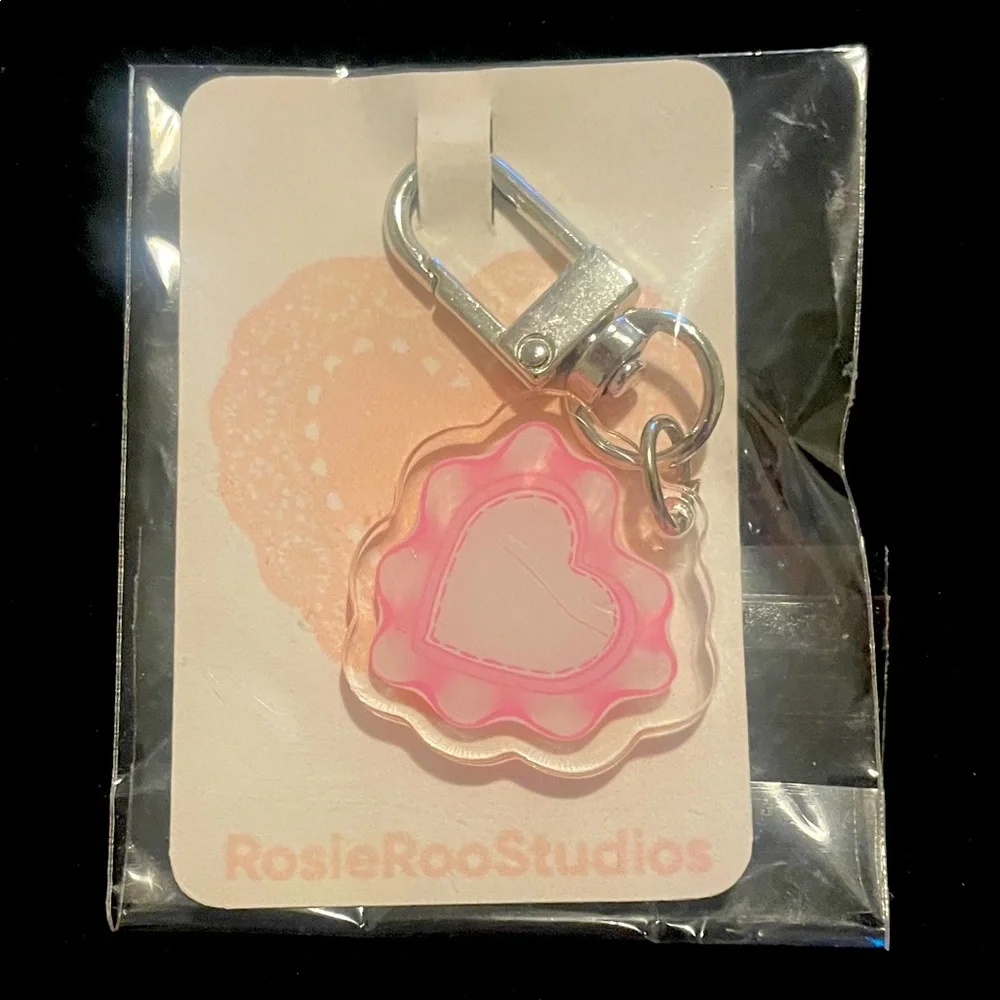 RosieRooStudios Pink Heart Keychain